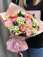 Букет нежные объятья в Витиме Букет цветов из: Гвоздики, Розы и Хризантемы в Витиме