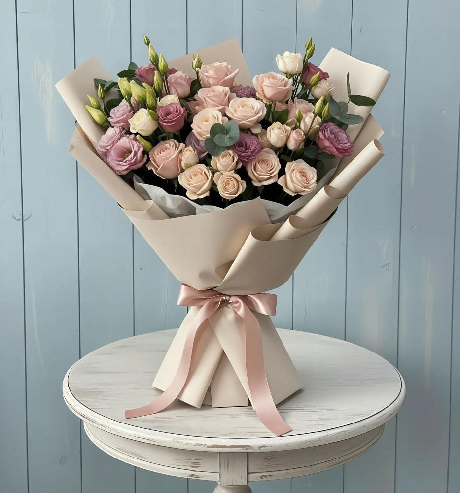 Букет цветов из: Розы и Лизиантусы в Витиме