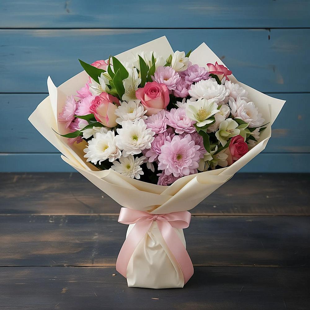 Букет цветов из: Хризантемы, Альстромерии и Розы в Витиме